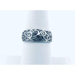Vintage Estate Sterling Silver 925 Scroll Wide Band Ring Size 8, 2.6g NR Marked